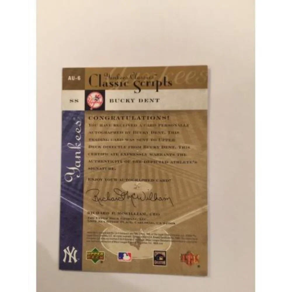 Bucky Dent 2004 UD Yankees Classics Scripts Autograph # AU-6 (023)